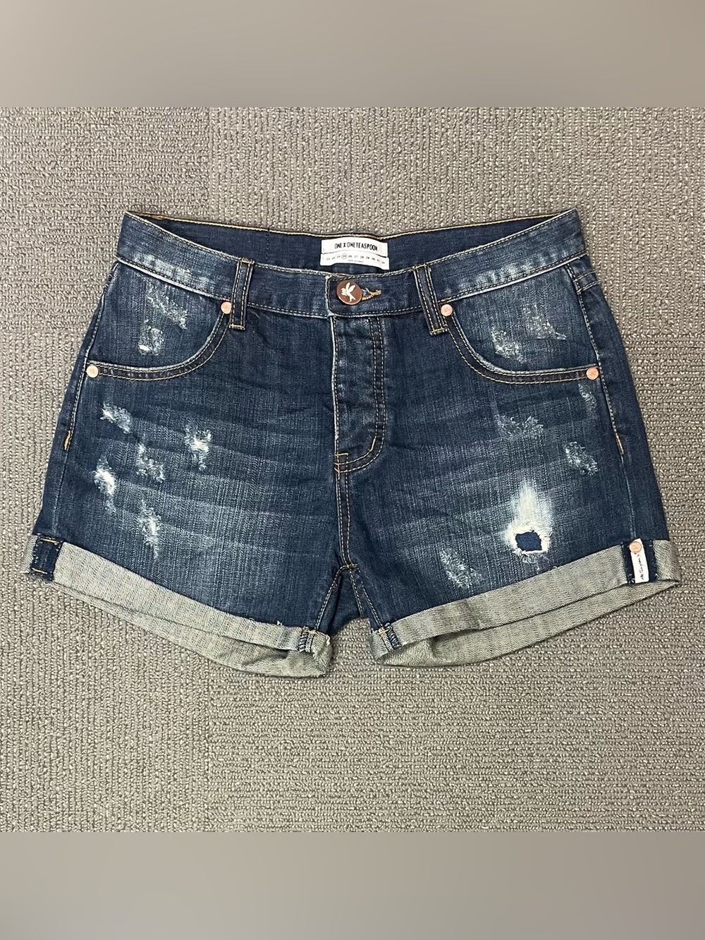 One Teaspoon One X Distressed Denim Shorts Size 25 Cuffed 100% Cotton